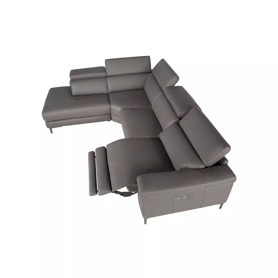 Угловой диван с реклайнером Angel Cerda 5320-L-M9019 /6112 серый кожаный