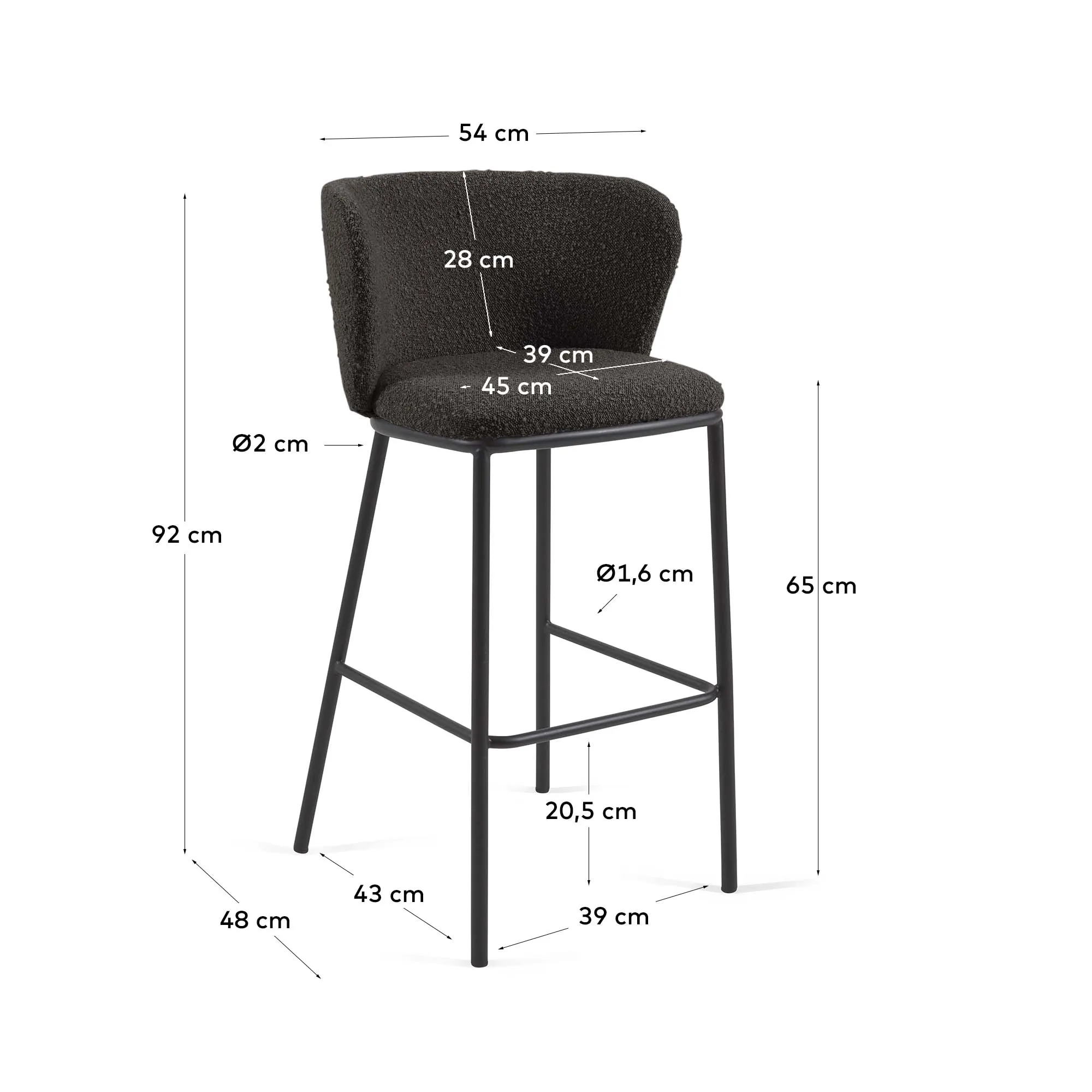 Полубарный стул La Forma Ciselia из черной ткани букле и металла 65 см 160254