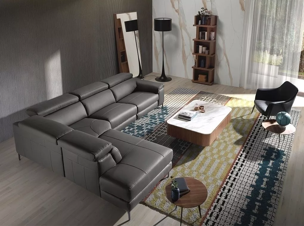 Угловой диван с реклайнером Angel Cerda 5320-L-M9019 /6112 серый кожаный
