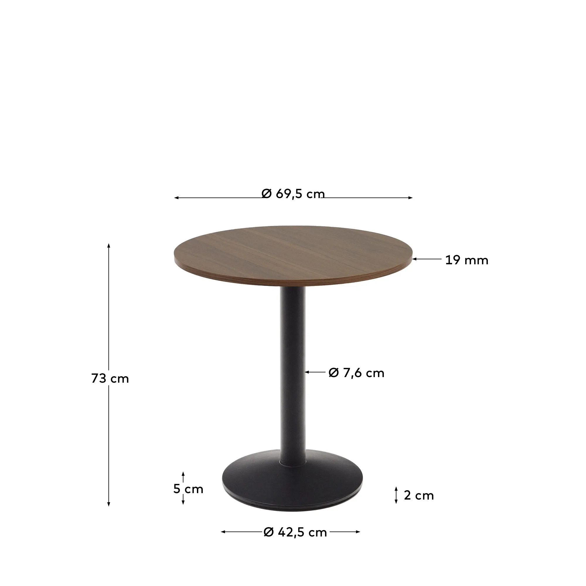 Круглый барный столик La Forma Esilda  ореховая отделка черная металлическая ножка 177985