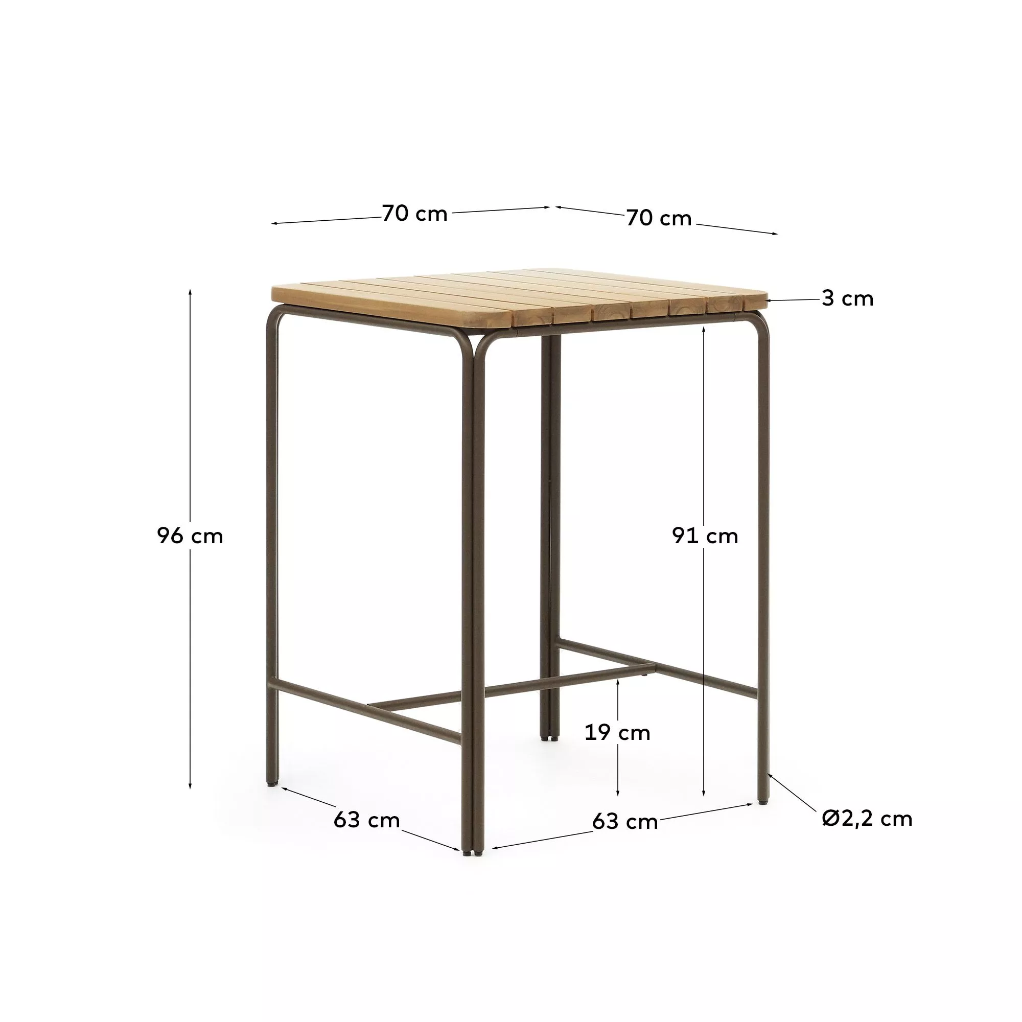 Барный столик La Forma Salguer массив акации и коричневая сталь 70 x 70 см
