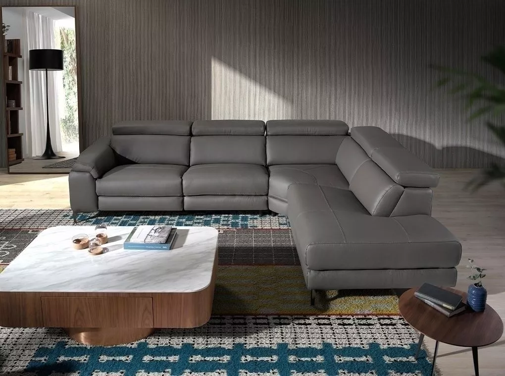 Угловой диван с реклайнером Angel Cerda 5320-R-M9019 /6111 серый кожаный