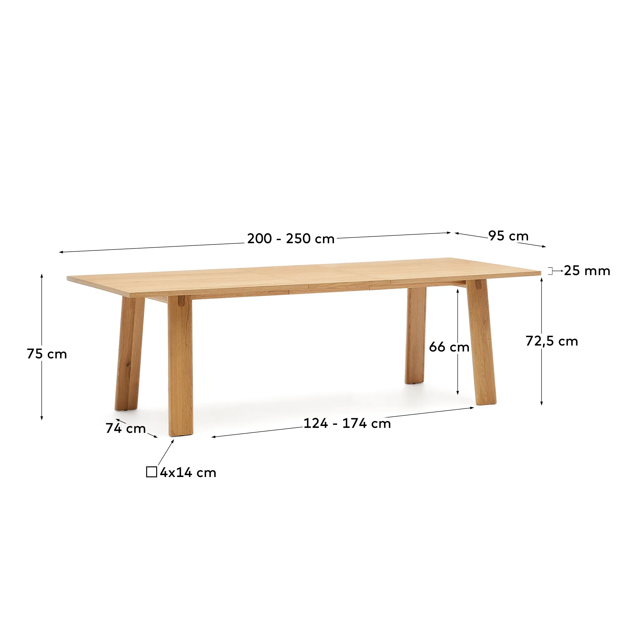 Раздвижной обеденный стол La Forma Arlen шпон дуба с натуральной отделкой 95х200-250 см 189965