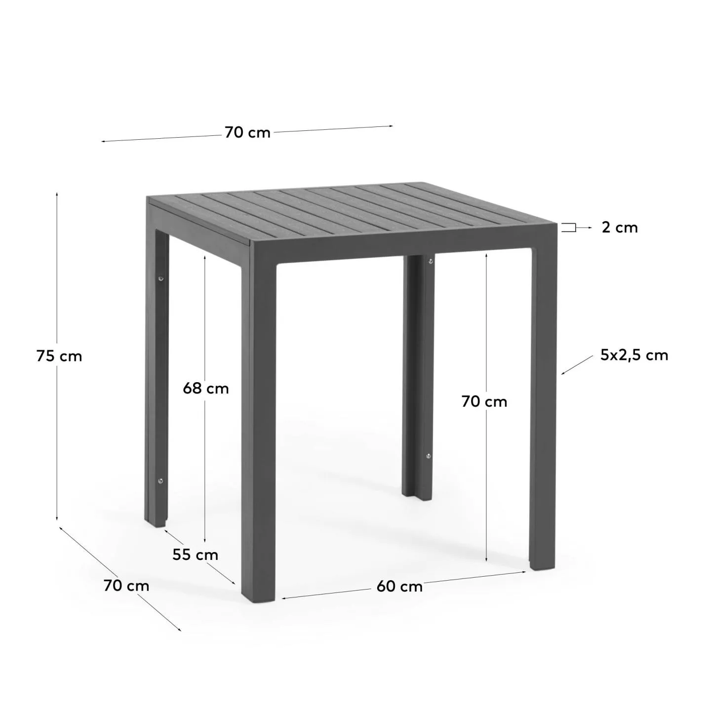 Стол для улицы La Forma Sirley из черного алюминия 70 x 70 см