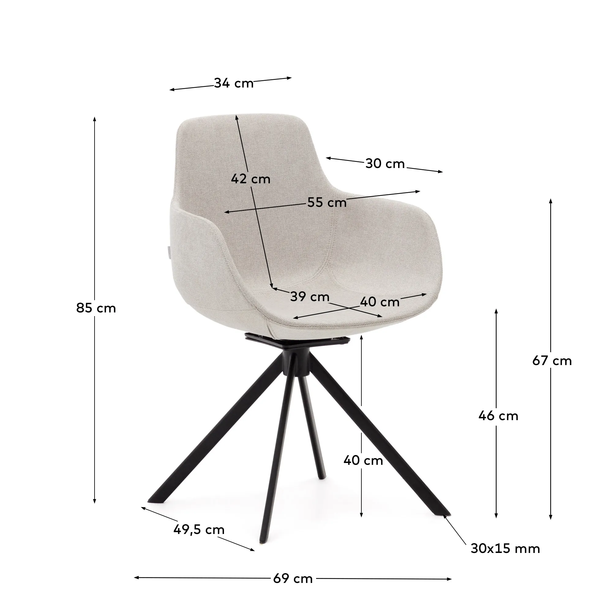 Поворотное кресло La Forma Tissiana бежевый шенилл черные металлические ножки 175090