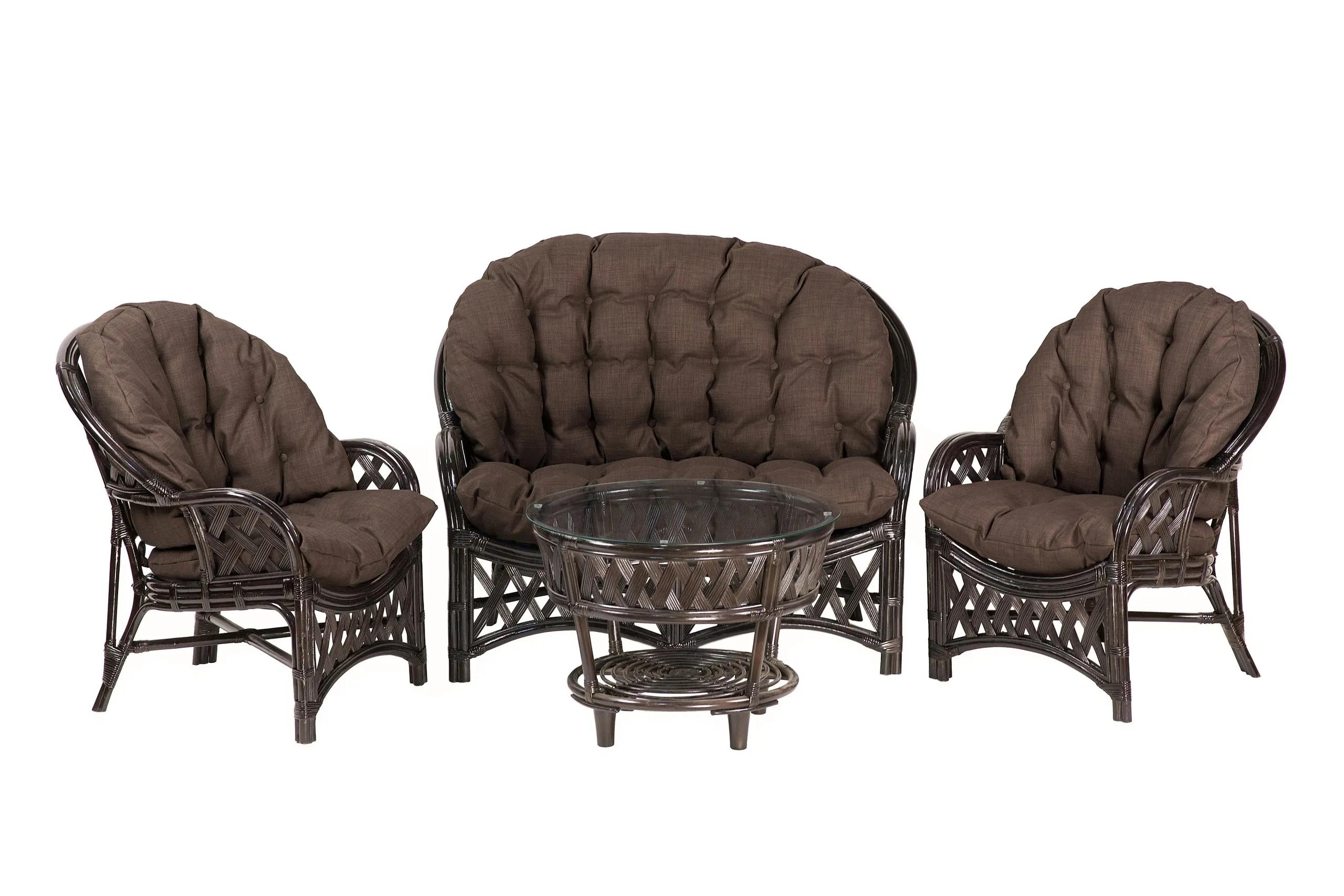 Комплект мебели из ротанга Черчилль (Рузвельт) с 2-х местным диваном и круглым столом коричневый
