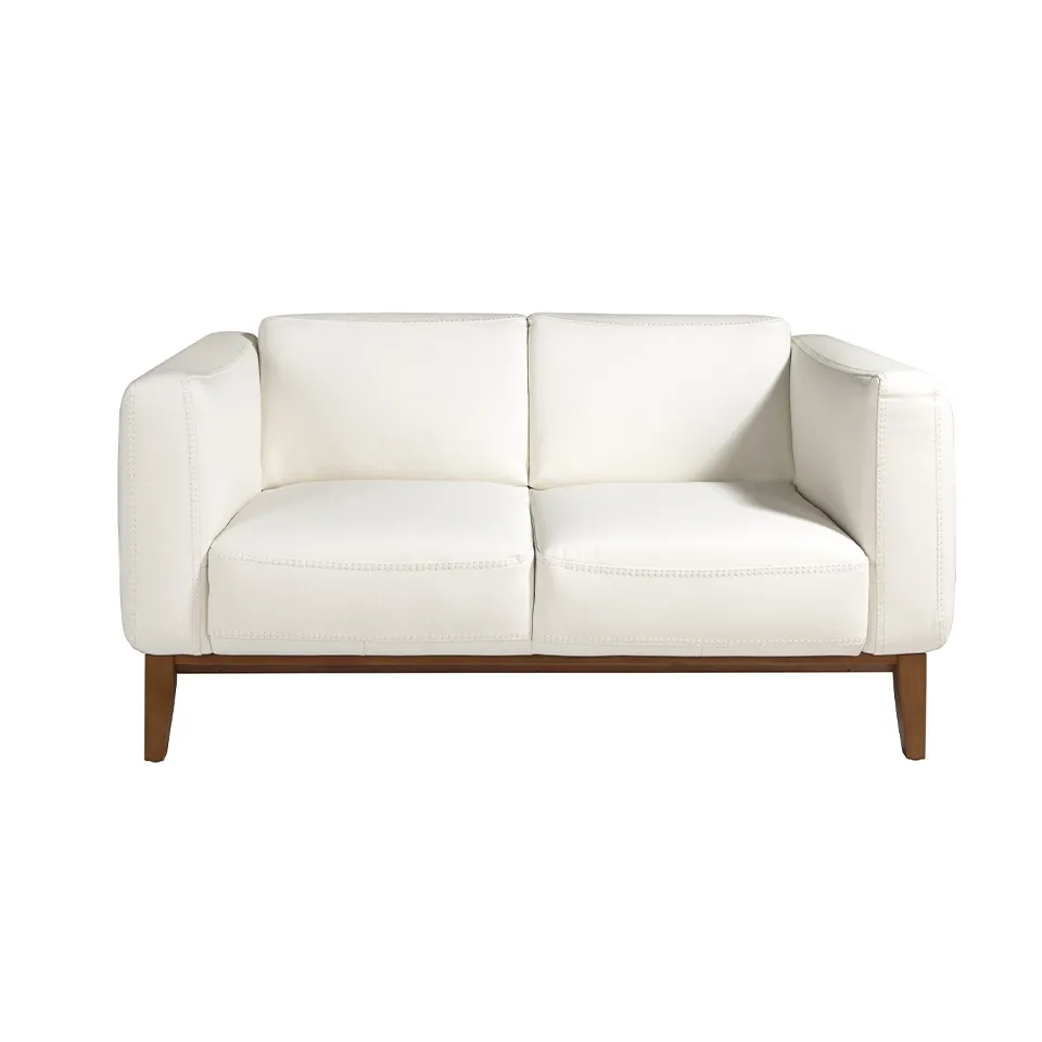 Белый 2-х местный диван Angel Cerda 6118/5353-2P-M9715 кожаный с отделкой из орехового дерева