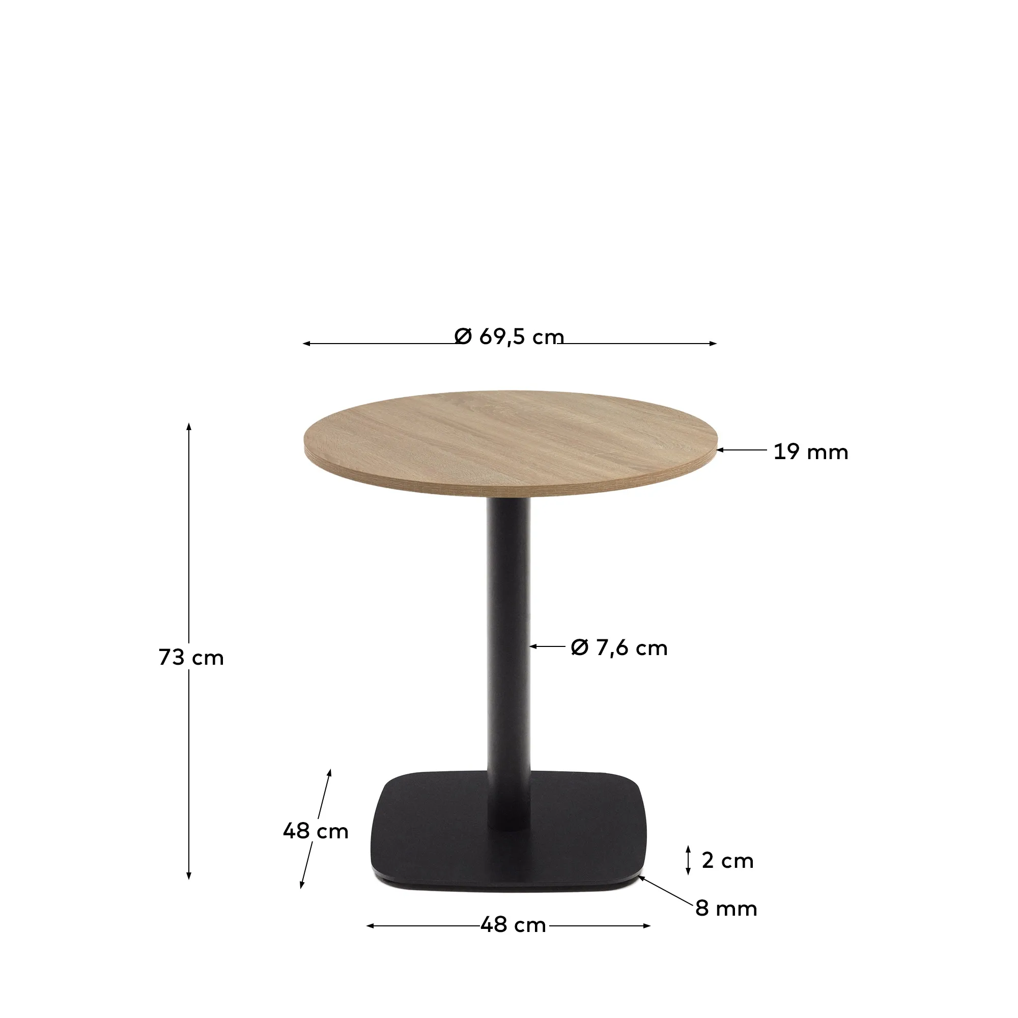 Круглый барный столик La Forma Dina натуральная отделка черная металлическая ножка 177977