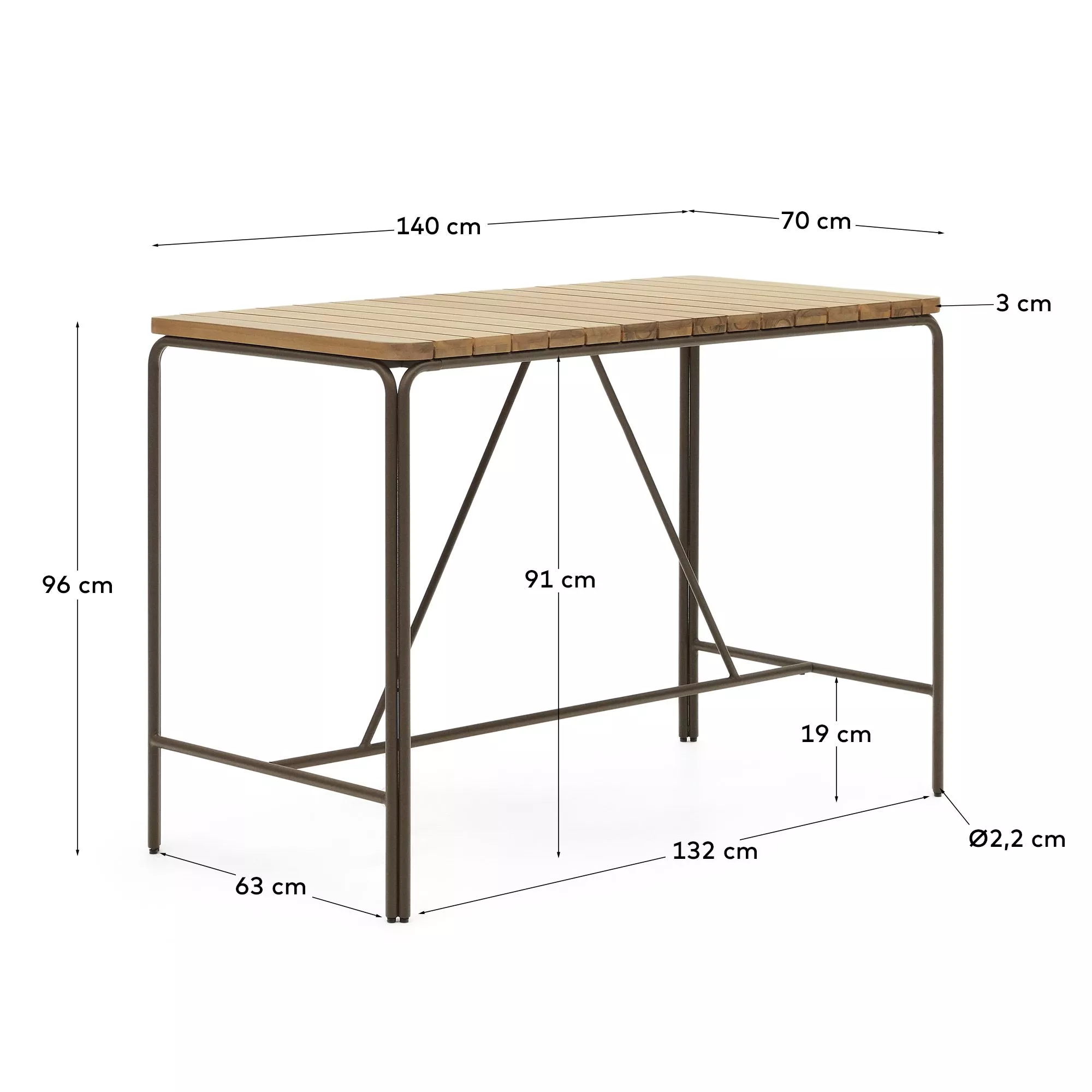 Барный столик La Forma Salguer массив акации и коричневая сталь 140 x 70 см