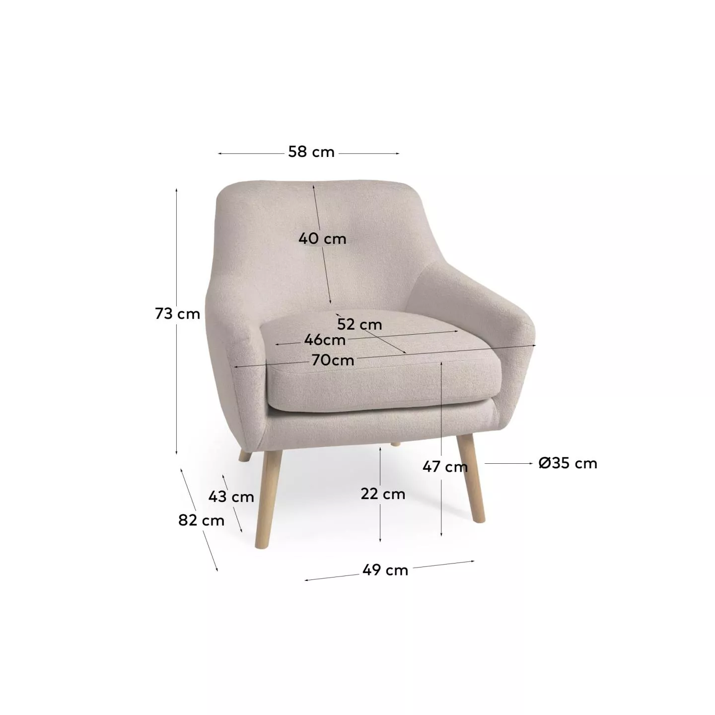 Кресло La Forma Candela из серой ткани букле