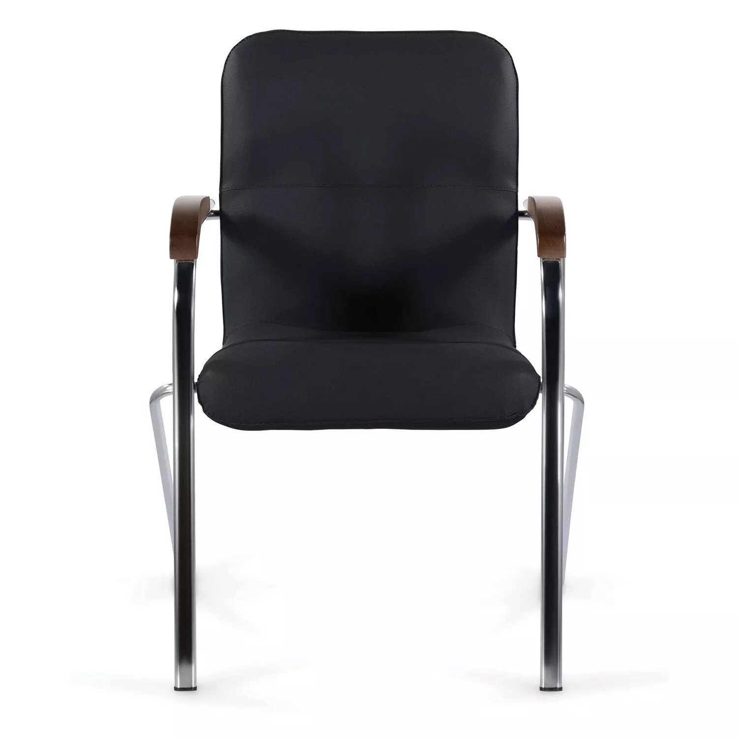 Кресло для посетителей BRABIX Samba CF-103 хром накладки орех экокожа черный 532756