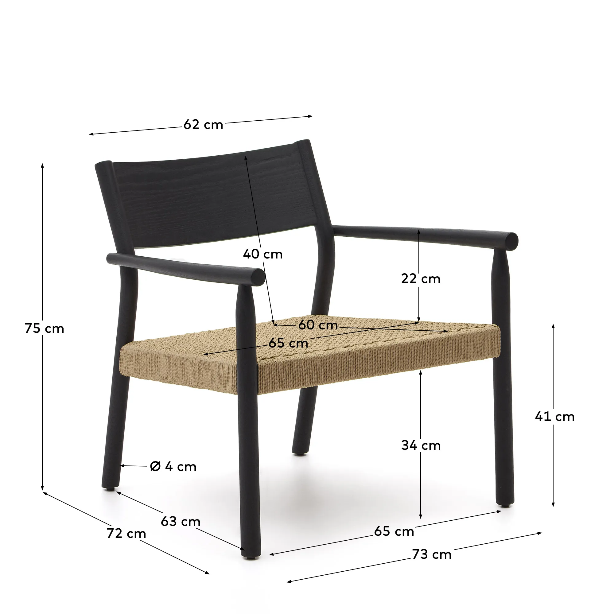 Кресло La Forma Yalia массив дуба с черной отделкой сиденье из веревки 174337