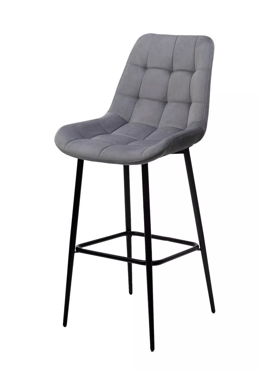 Барный стул ХОФМАН цвет H-14 Серый велюр / черный каркас