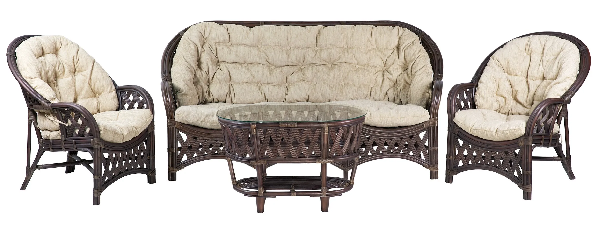 Комплект мебели из ротанга Черчилль (Рузвельт) с 3-х местным диваном и овальным столом орех матовый