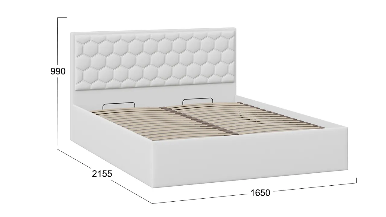 Кровать 160х200 с подъемным механизмом и заглушиной Порто экокожа белая Polo