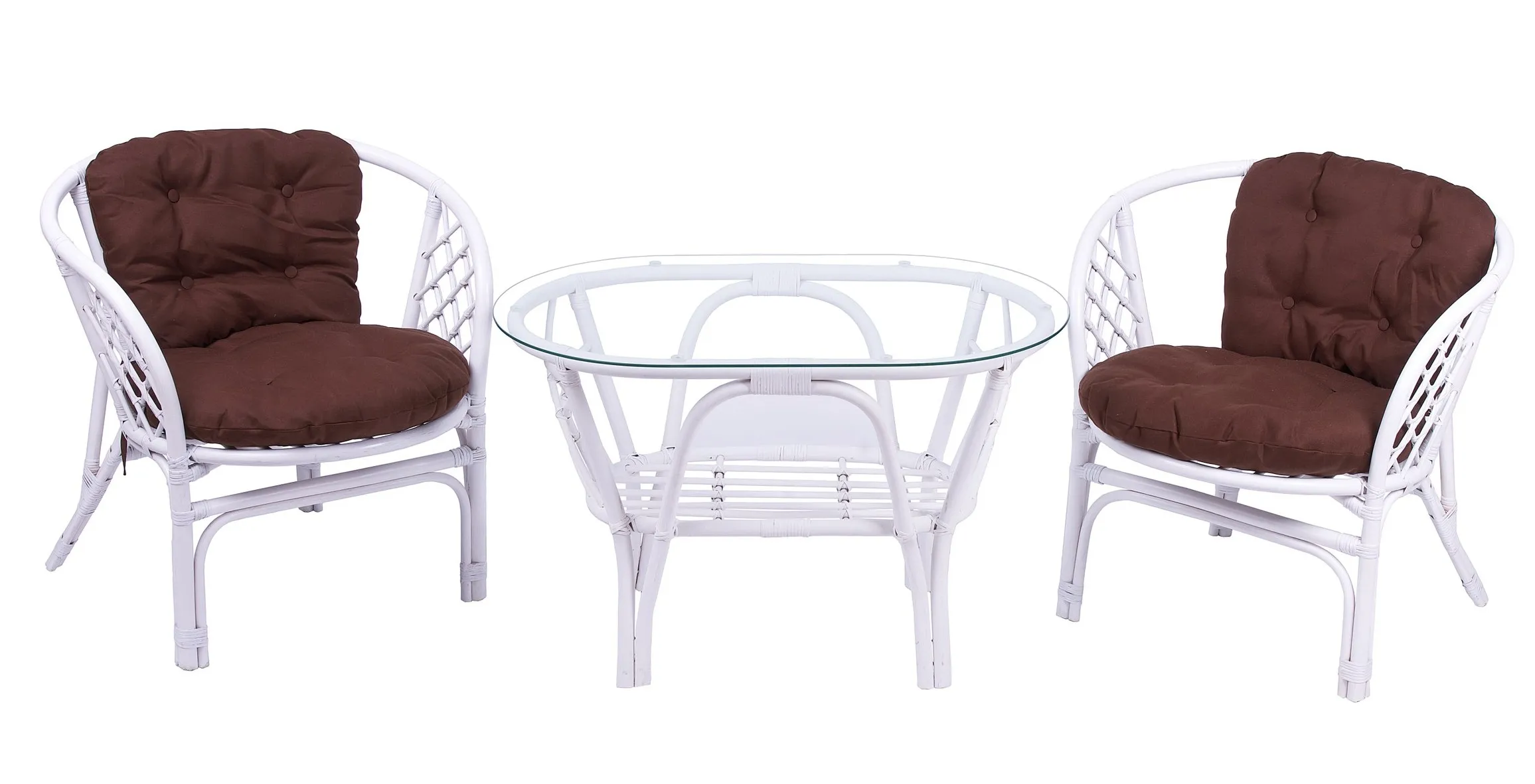 Комплект мебели из ротанга Багама дуэт с овальным столом белый (подушки твил обычные коричневые)