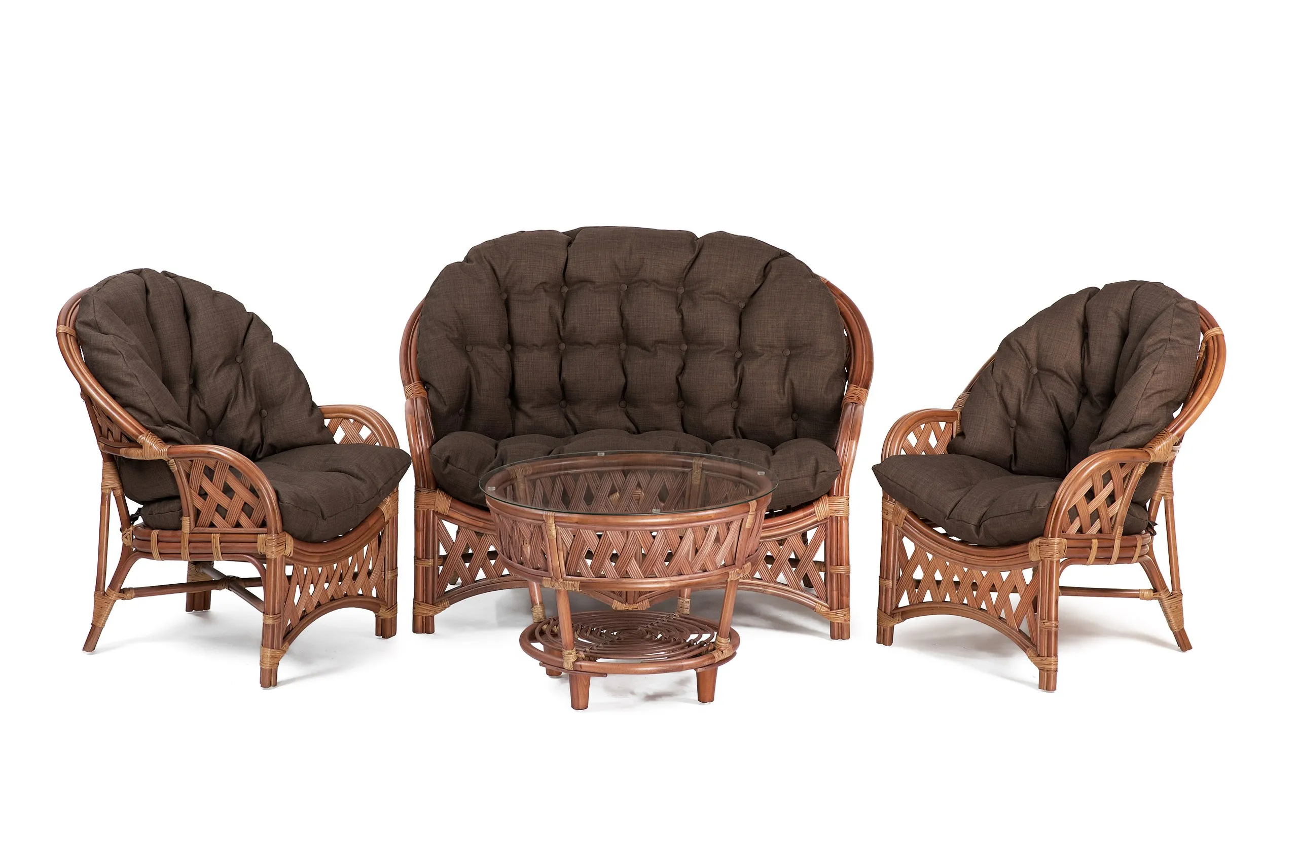 Комплект мебели из ротанга Черчилль (Рузвельт) с 2-х местным диваном и круглым столом миндаль