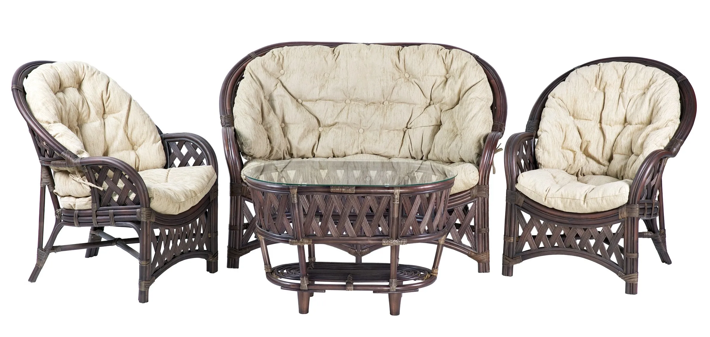 Комплект мебели из ротанга Черчилль (Рузвельт) с 2-х местным диваном и овальным столом орех матовый