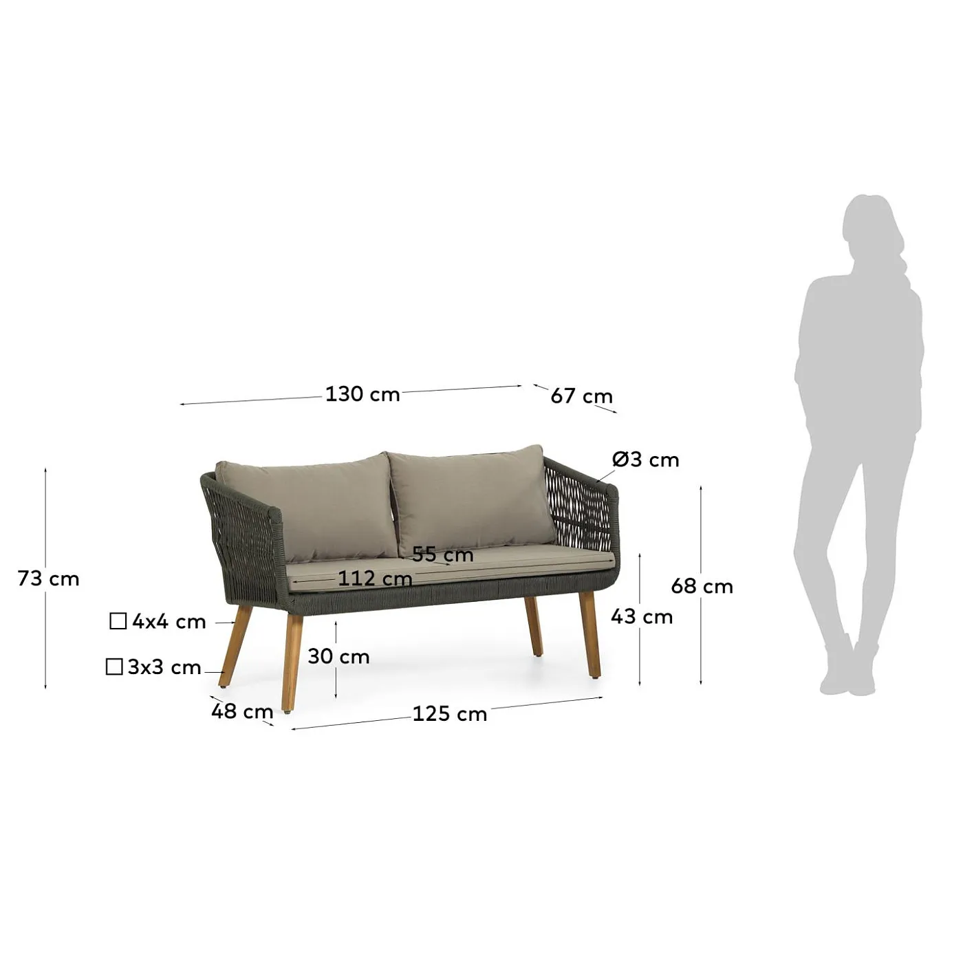 Комплект La Forma Inti с 2-местным диваном и 2 креслами зеленого цвета