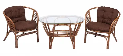 Комплект мебели из ротанга Багама дуэт с овальным столом миндаль (подушки твил обычные коричневые)