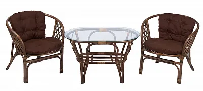 Комплект мебели из ротанга Багама дуэт с овальным столом орех (подушки твил обычные коричневые)