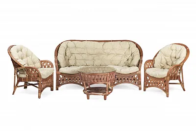 Комплект мебели из ротанга Черчилль (Рузвельт) с 3-х местным диваном и круглым столом миндаль