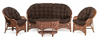 Комплект мебели из ротанга Черчилль (Рузвельт) с 3-х местным диваном и овальным столом миндаль
