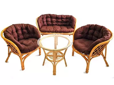Комплект мебели из ротанга Багама с диваном коньяк (подушки твил полные коричневые)