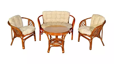Комплект мебели из ротанга Багама с диваном коньяк (подушки шенилл обычные светлые)