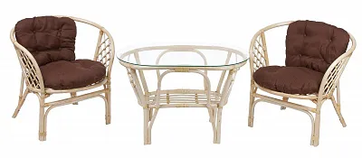 Комплект мебели из ротанга Багама дуэт с овальным столом натуральный подушки твил обычные коричневые
