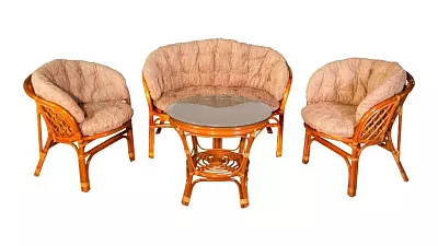 Комплект мебели из ротанга Багама с диваном коньяк (подушки шенилл полные светлые)