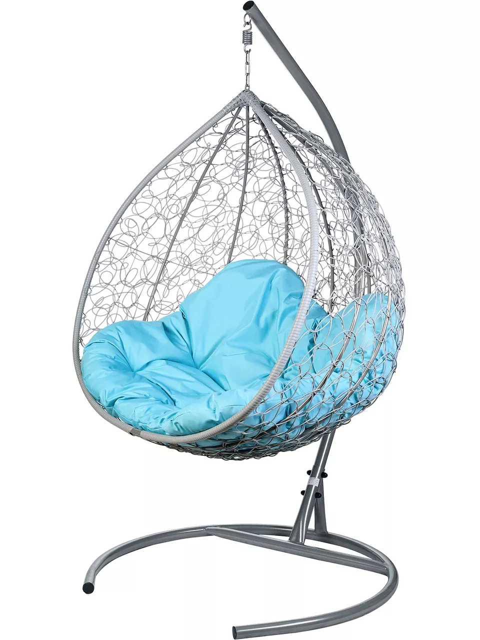 Двойное подвесное кресло Bigarden Gemini gray с голубой подушкой