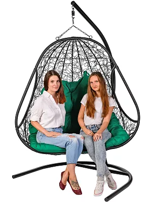 Двойное подвесное кресло Bigarden Primavera Black с зеленой подушкой