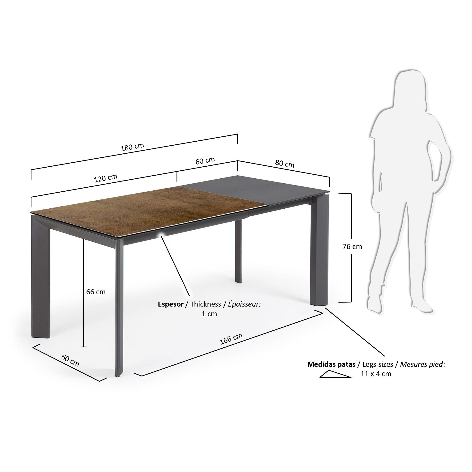 Стол La Forma Atta 120 x 80 антрацит коричневый керамика