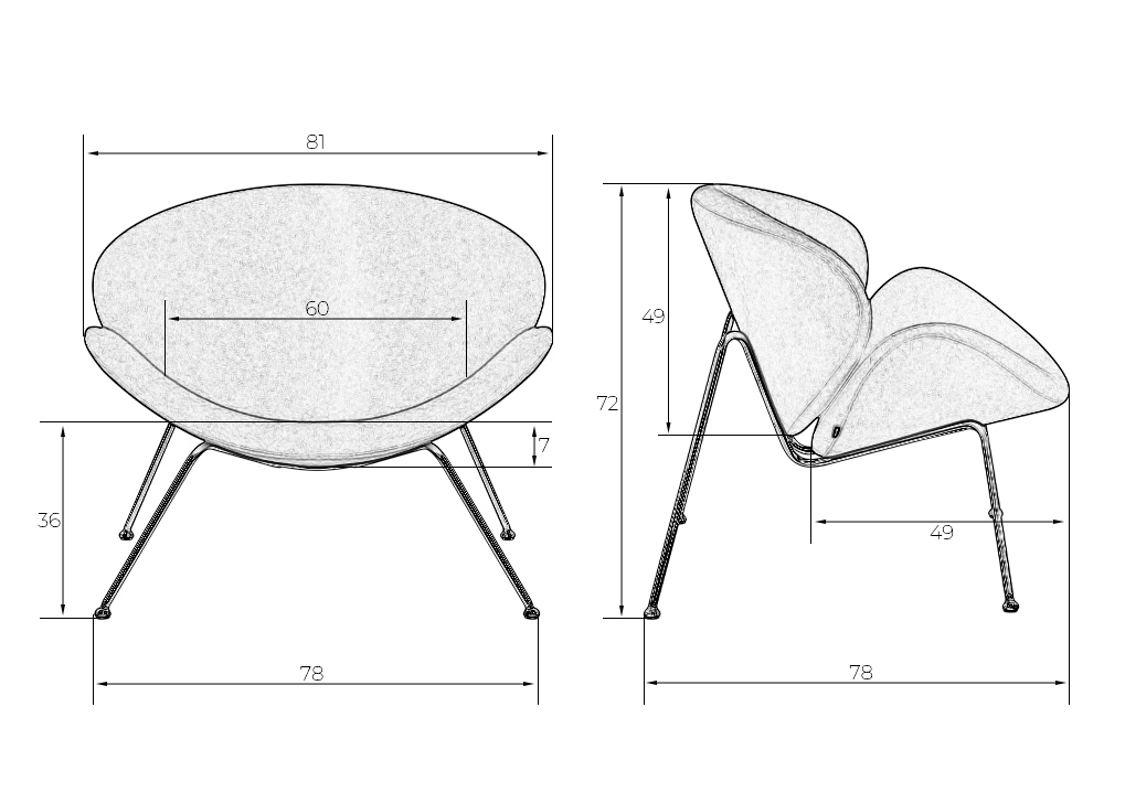 Кресло дизайнерское DOBRIN EMILY серая ткань AF7, черное основание