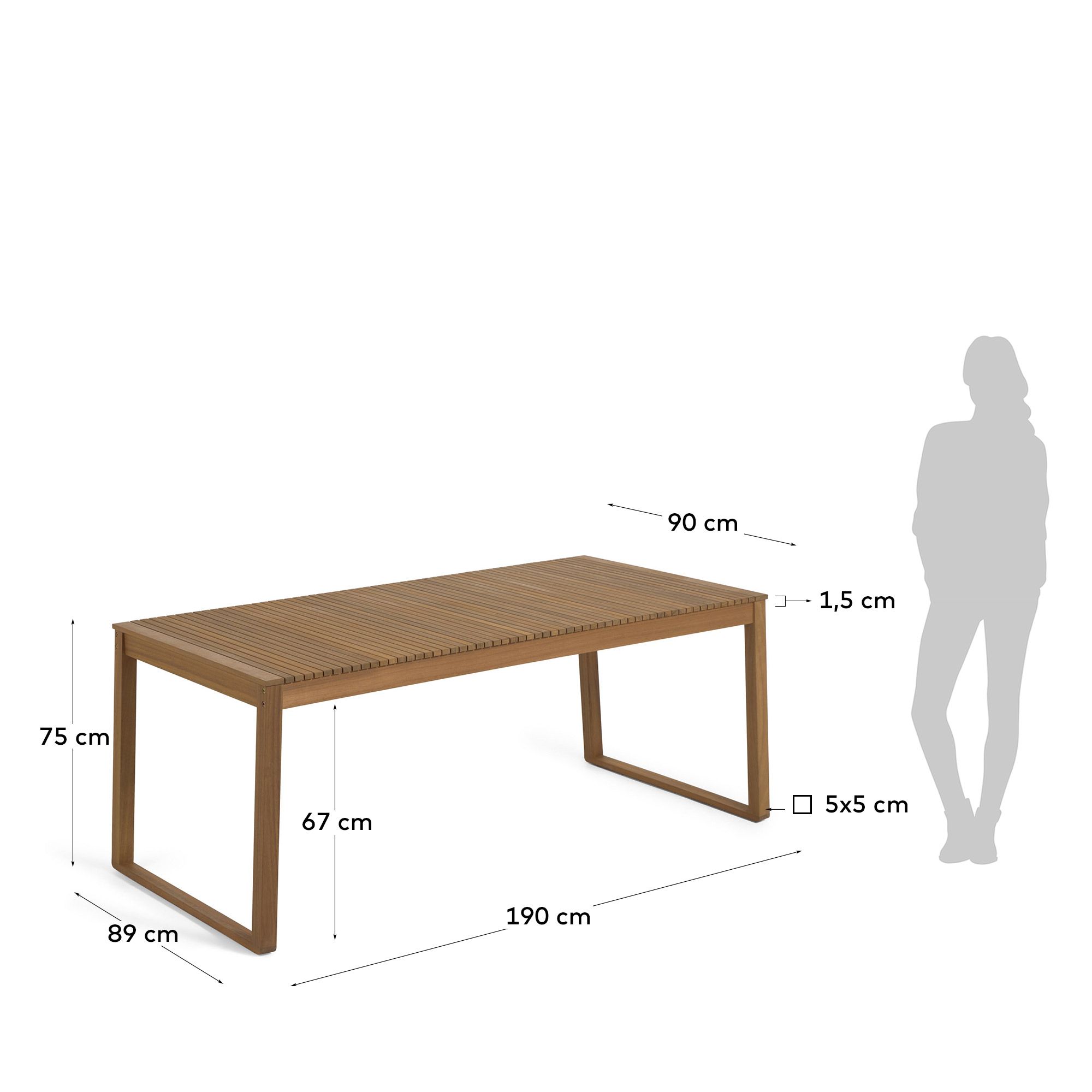 Садовый стол La Forma Emili из массива акации 180 x 90 см