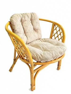 Кресло из ротанга Багама светлые обычные подушки шенилл Мед