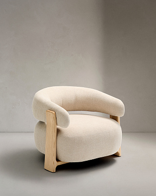 Кресло La forma Granite из бежевого шенилла и массива ясеня в натуральной отделке 207779