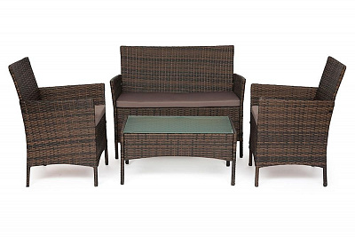 Лаундж сет (диван+2кресла+столик+подушки) коричневый